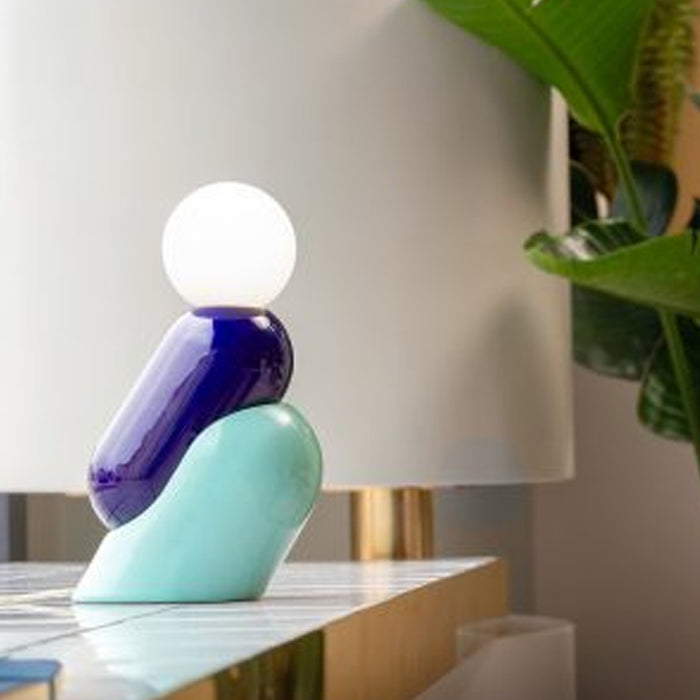 Lampada Da Scrivania Decò Tata Ceramica Blu Robot E Azzurro 1 Luce E14