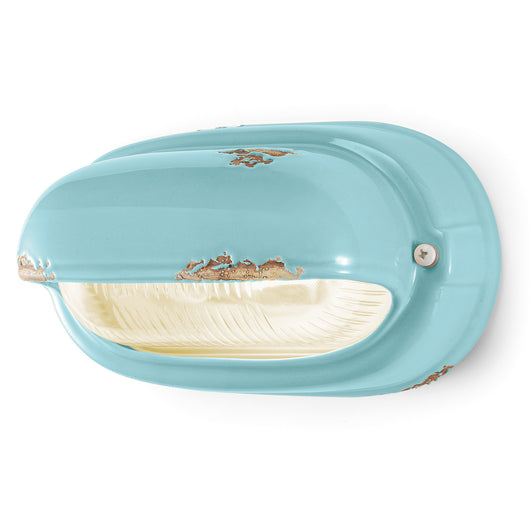 Applique Vintage Orizzontale Ceramica Azzurra 1 Luce E27