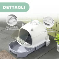 Lettiera per Gatti Chiusa con Vassoio Estraibile, Paletta e Filtro ai Carboni Attivi, Grigio