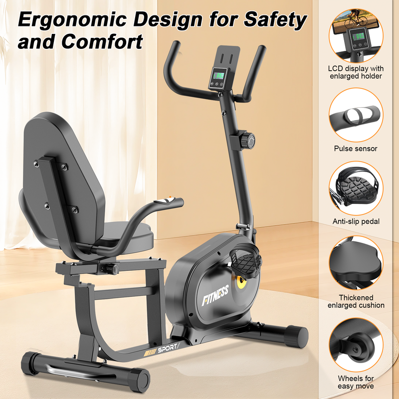 Cyclette Orizzontale Magnetico con Sella Regolabile,RATTANTREE Cyclette Da Casa, Cyclette Da Seduta con Sensori di Pulsazione, silenzioso