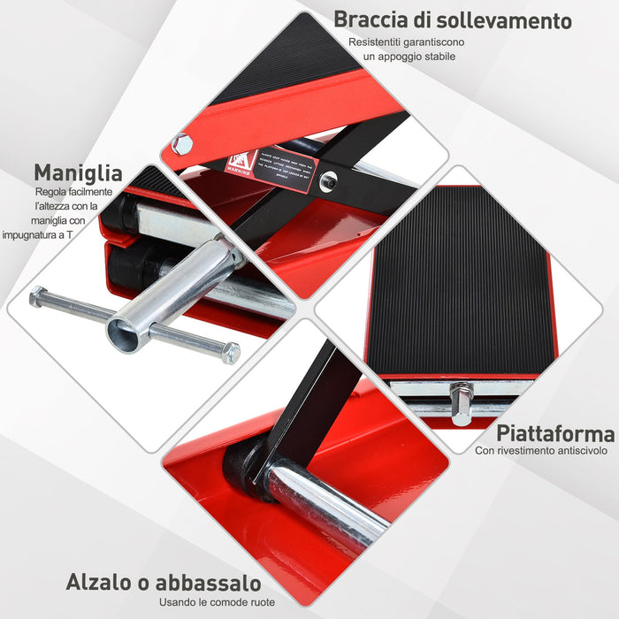 Easycomfort DURHAND Cavalletto Alzamoto, Sollevatore per Moto in Acciaio Rosso e Nero, Pieghevole e Antiscivolo 41.5 x 23.5 x 10-37cm