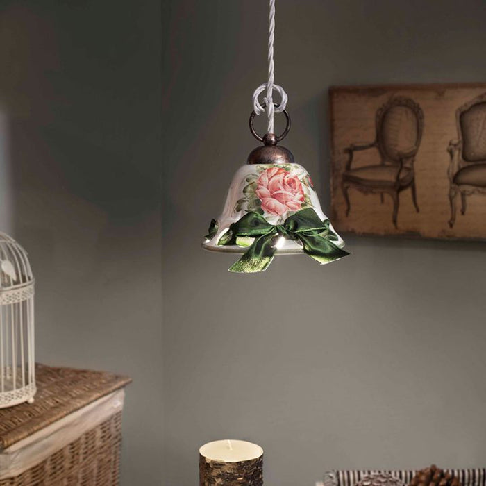 Lampadario Classico Napoli Metallo E Ceramica Nero Sfumato Rame 1 Luce E14