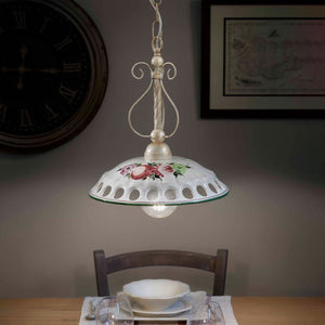 Lampadario Classico Napoli Metallo E Ceramica Bianco Sfumato Oro 1 Luce E27