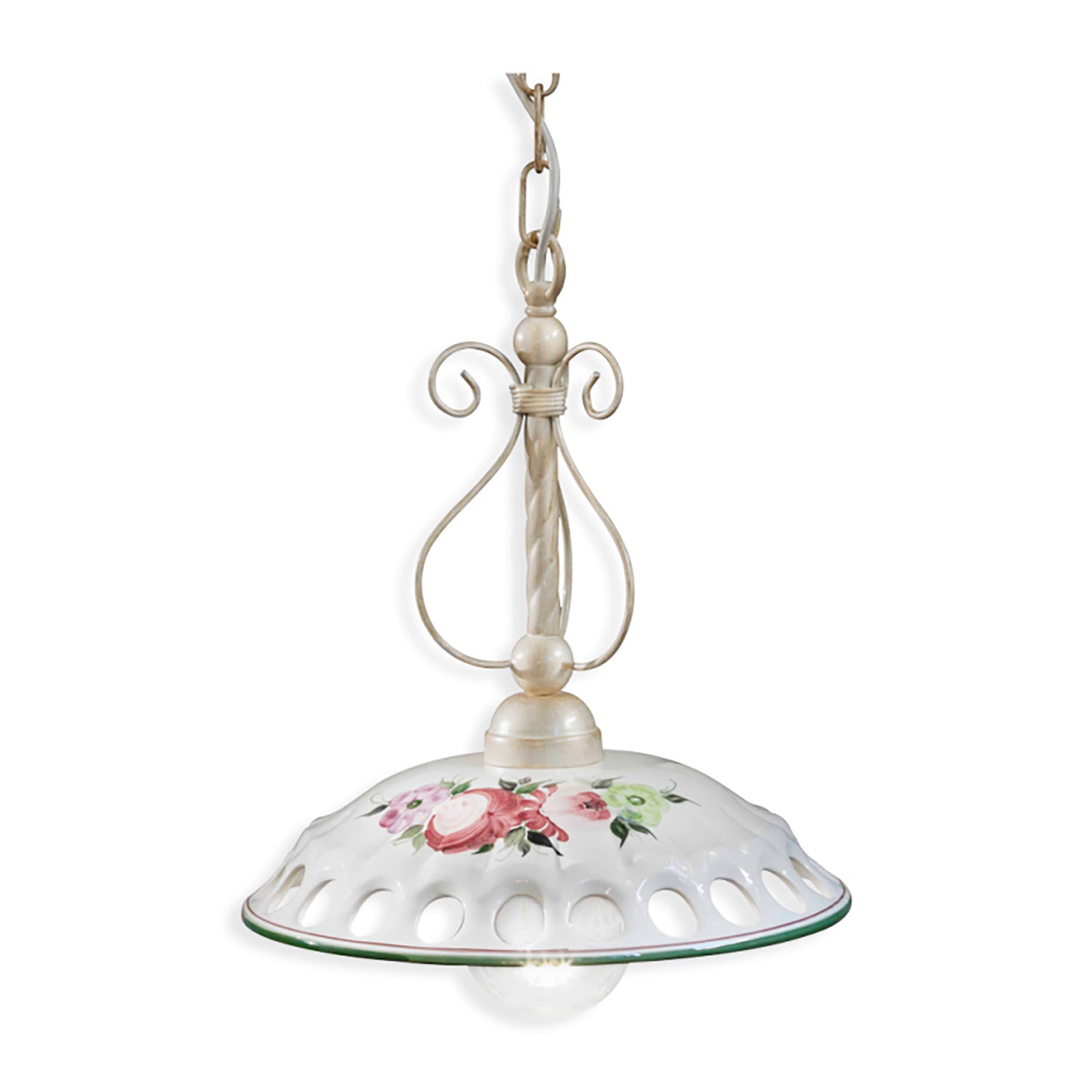 Lampadario Classico Napoli Metallo E Ceramica Bianco Sfumato Oro 1 Luce E27