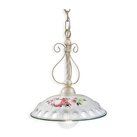 Lampadario Classico Napoli Metallo E Ceramica Bianco Sfumato Oro 1 Luce E27