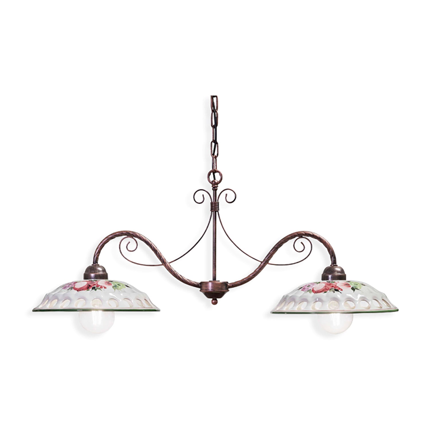 Lampadario Classico Napoli Metallo E Ceramica Bianco Sfumato Oro 2 Luci E27