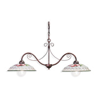 Lampadario Classico Napoli Metallo E Ceramica Bianco Sfumato Oro 2 Luci E27