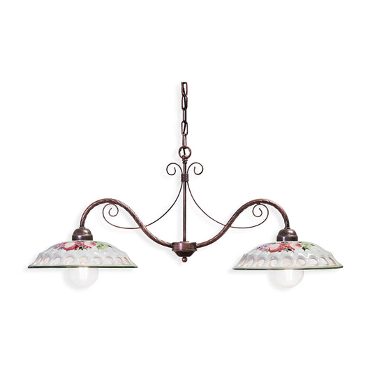 Lampadario Classico Napoli Metallo E Ceramica Bianco Sfumato Oro 2 Luci E27