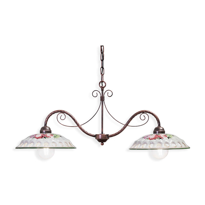 Lampadario Classico Napoli Metallo E Ceramica Bianco Sfumato Oro 2 Luci E27