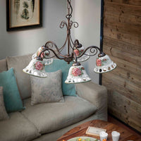 Lampadario Classico Napoli Metallo E Ceramica Nero Sfumato Rame 5 Luci E14