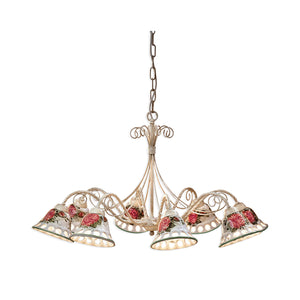 Lampadario Classico Napoli Metallo E Ceramica Bianco Sfumato Oro 8 Luce E14