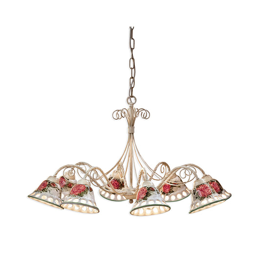 Lampadario Classico Napoli Metallo E Ceramica Bianco Sfumato Oro 8 Luce E14