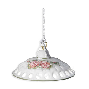 Lampadario Classico Napoli Ceramica E Ottone Satinato Decorato 1 Luce E27