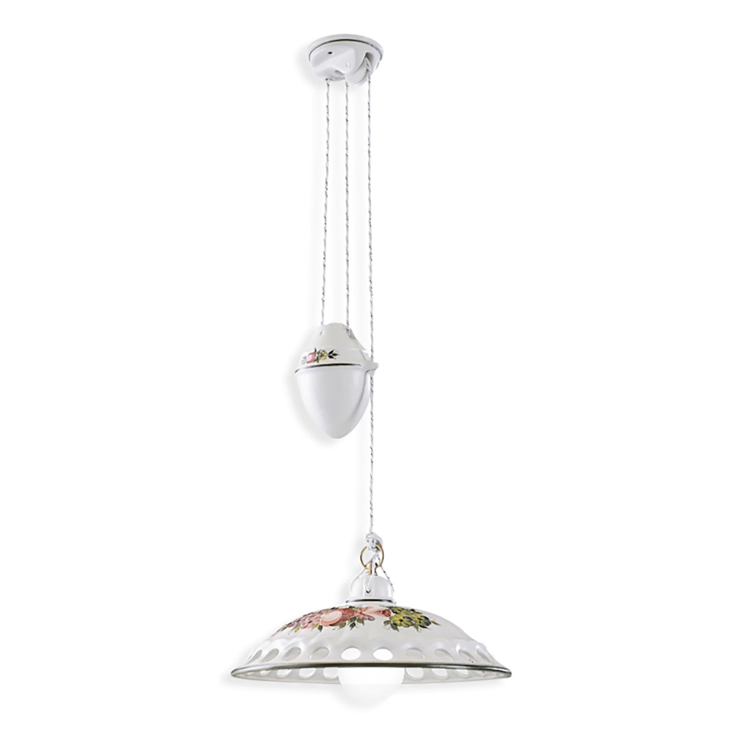 Lampadario Saliscendi Classico Napoli Ceramica E Ottone Satinato 1 Luce E27