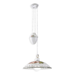 Lampadario Saliscendi Classico Napoli Ceramica E Ottone Satinato 1 Luce E27