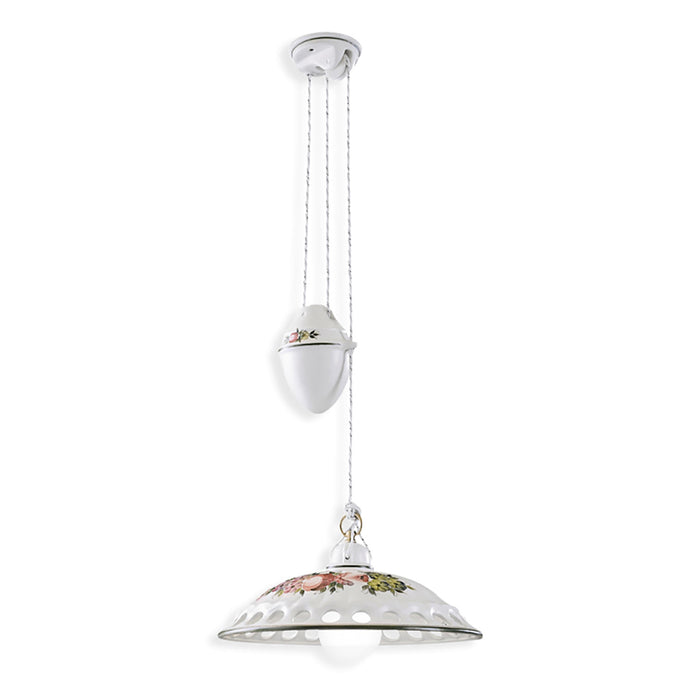 Lampadario Saliscendi Classico Napoli Ceramica E Ottone Satinato 1 Luce E27