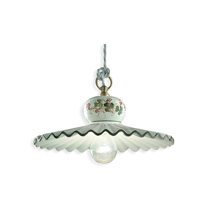 Lampadario Classico Roma Ceramica E Ottone Satinato Decorato 31Cm 1 Luce E27