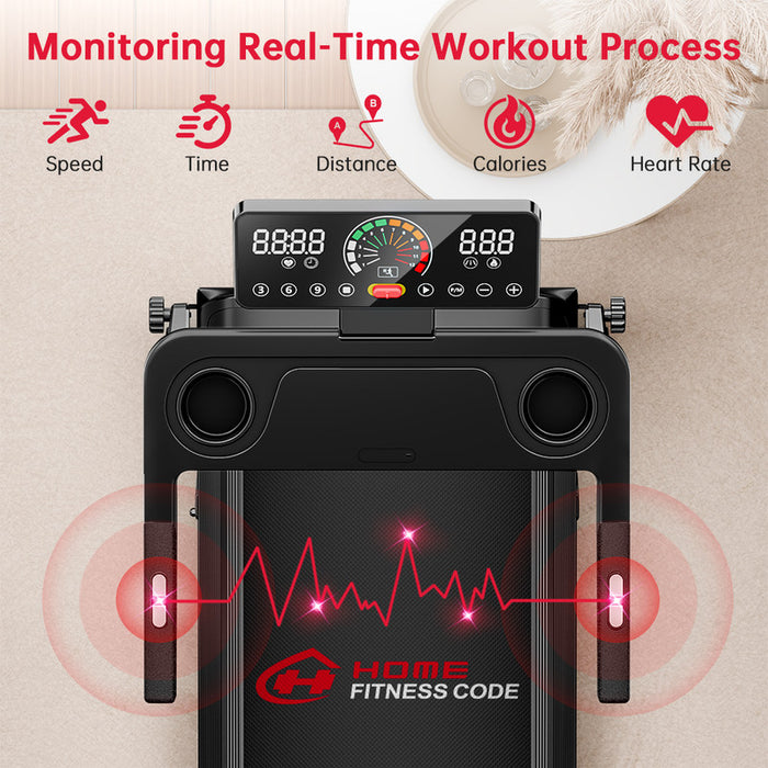 TAPIS ROULANT ELETTRICO COMPATTO PIEGHEVOLE PER LA CASA CON DISPLAY LED E DUE PORTABICCHIERI