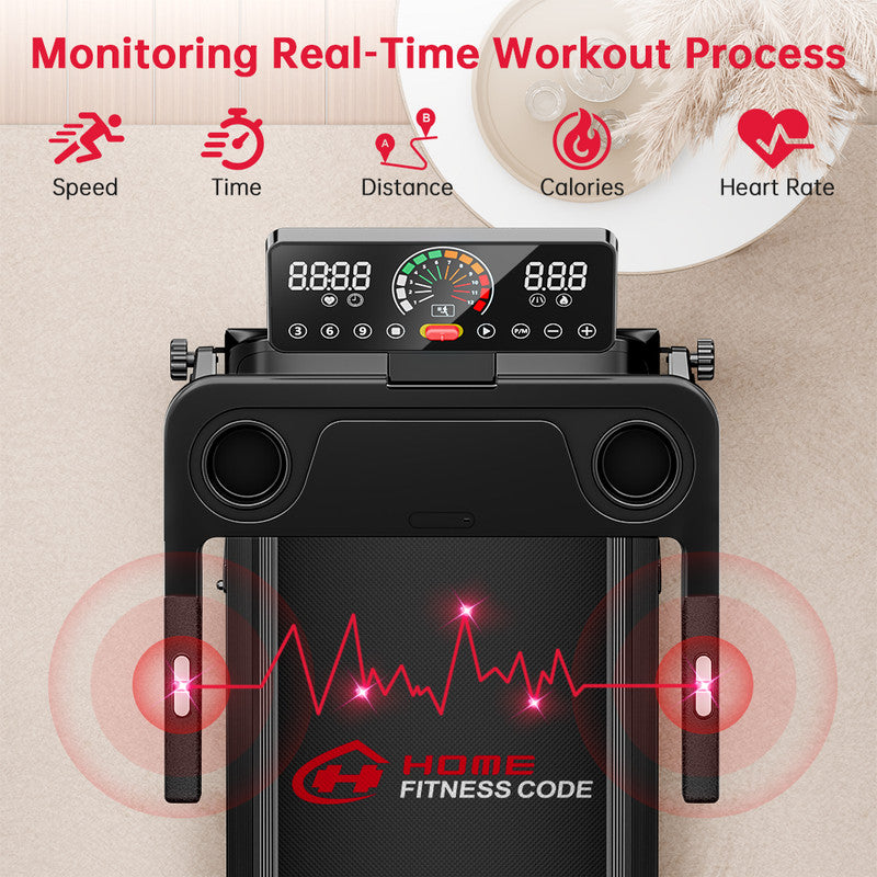 TAPIS ROULANT ELETTRICO COMPATTO PIEGHEVOLE PER LA CASA CON DISPLAY LED E DUE PORTABICCHIERI