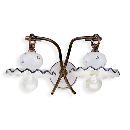 Applique Classica Roma Metallo E Ceramica Nero Sfumato Rame 2 Luci E14