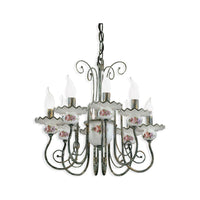 Lampadario Classico Sanremo Metallo E Ceramica Verde Sfumato Oro 8 Luci E14