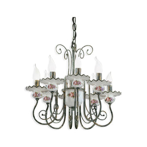 Lampadario Classico Sanremo Metallo E Ceramica Verde Sfumato Oro 8 Luci E14