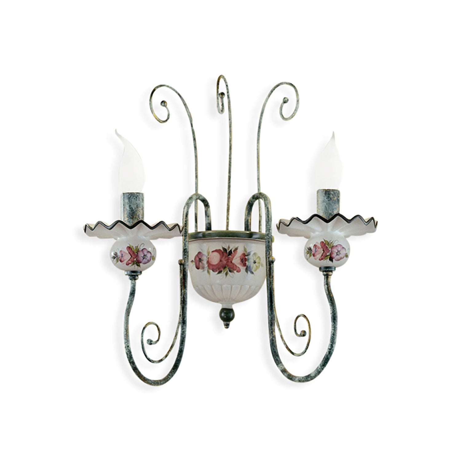 Applique Classica Sanremo Metallo E Ceramica Verde Sfumato Oro 2 Luci E14