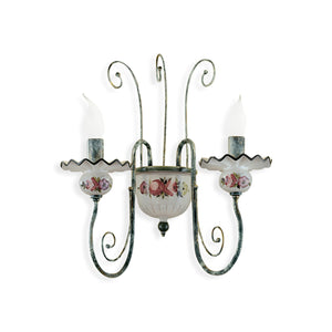 Applique Classica Sanremo Metallo E Ceramica Verde Sfumato Oro 2 Luci E14