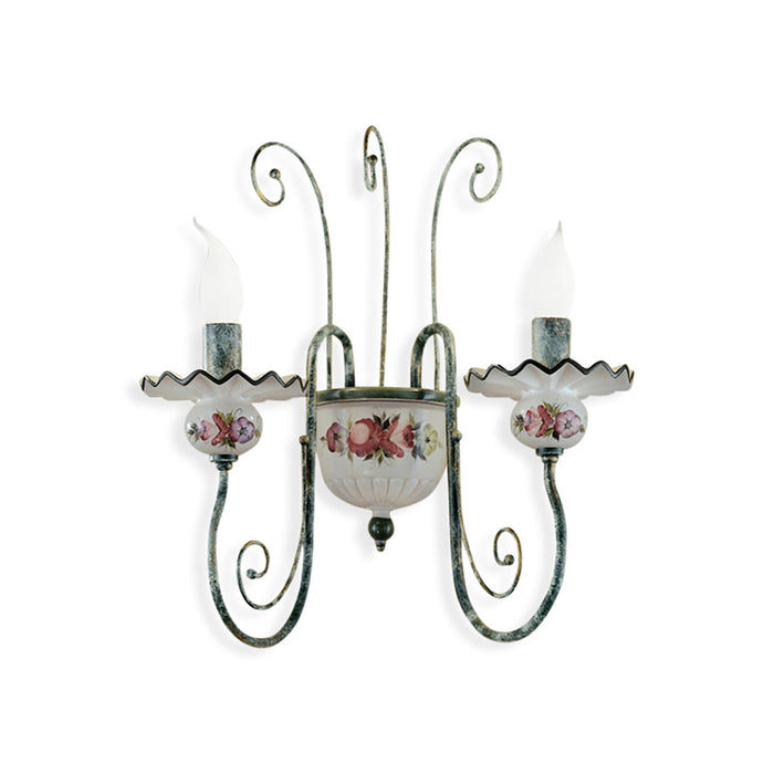 Applique Classica Sanremo Metallo E Ceramica Verde Sfumato Oro 2 Luci E14