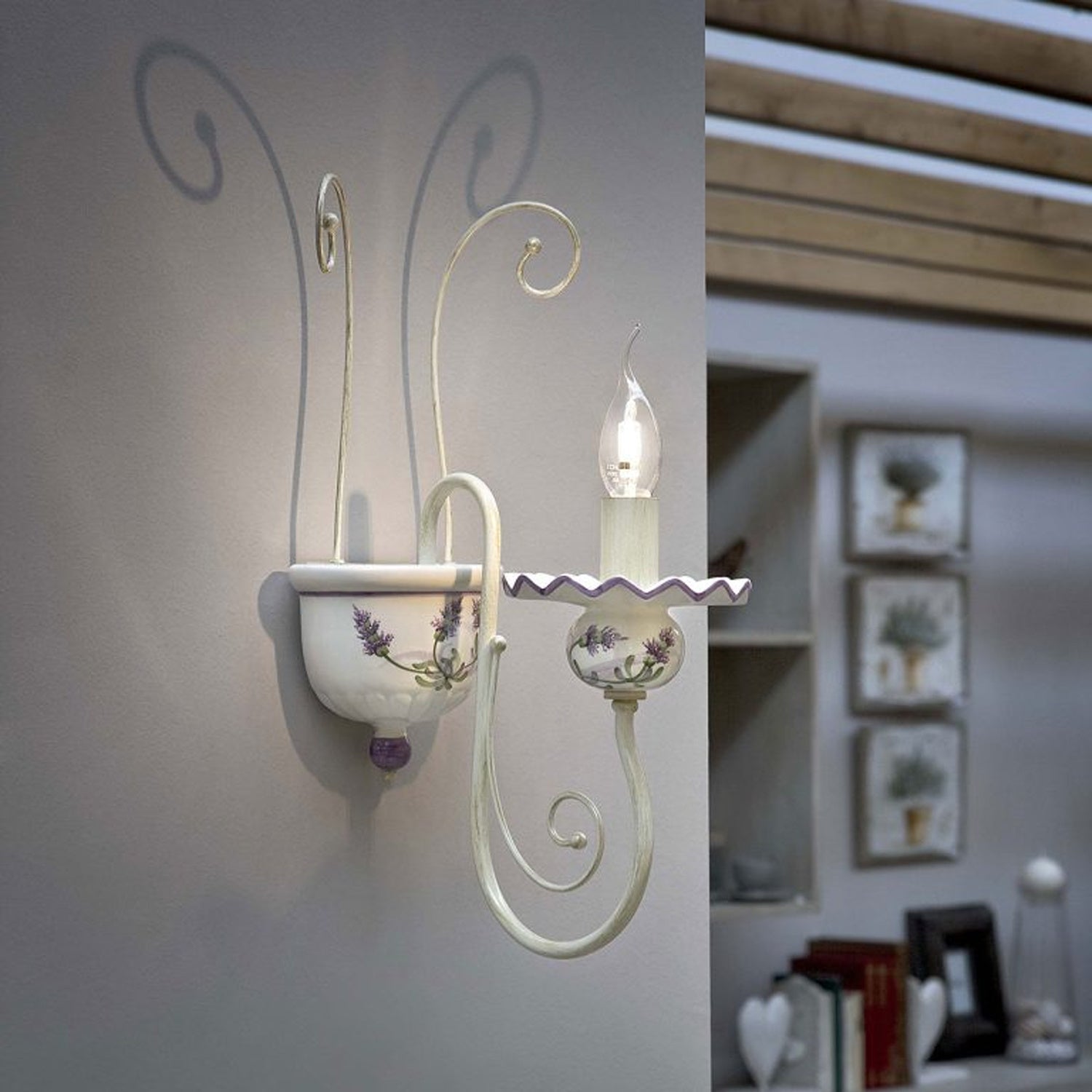 Applique Classica Sanremo Metallo E Ceramica Bianco Sfumato Oro 1 Luce E14