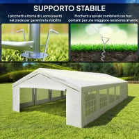 Gazebo da Giardino 10x5m con Pareti Rimovibili e Finestre, Acciaio e Poliestere