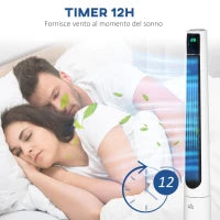 Ventilatore a Torre 50W a 3 Modalità e 3 Velocità con Timer da 12h, in ABS, Ø32x118.2 cm, Bianco