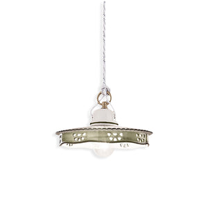 Lampadario Classico Alessandria Ceramica E Ottone Satinato Decorato 1 Luce E27