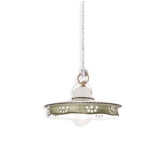 Lampadario Classico Alessandria Ceramica E Ottone Satinato Decorato 1 Luce E27