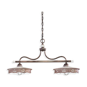 Lampadario Classico Alessandria Ferro E Ceramica Nero Sfumato Rame 2 Luci E27