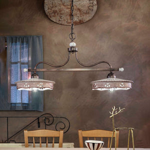 Lampadario Classico Alessandria Ferro E Ceramica Nero Sfumato Rame 2 Luci E27