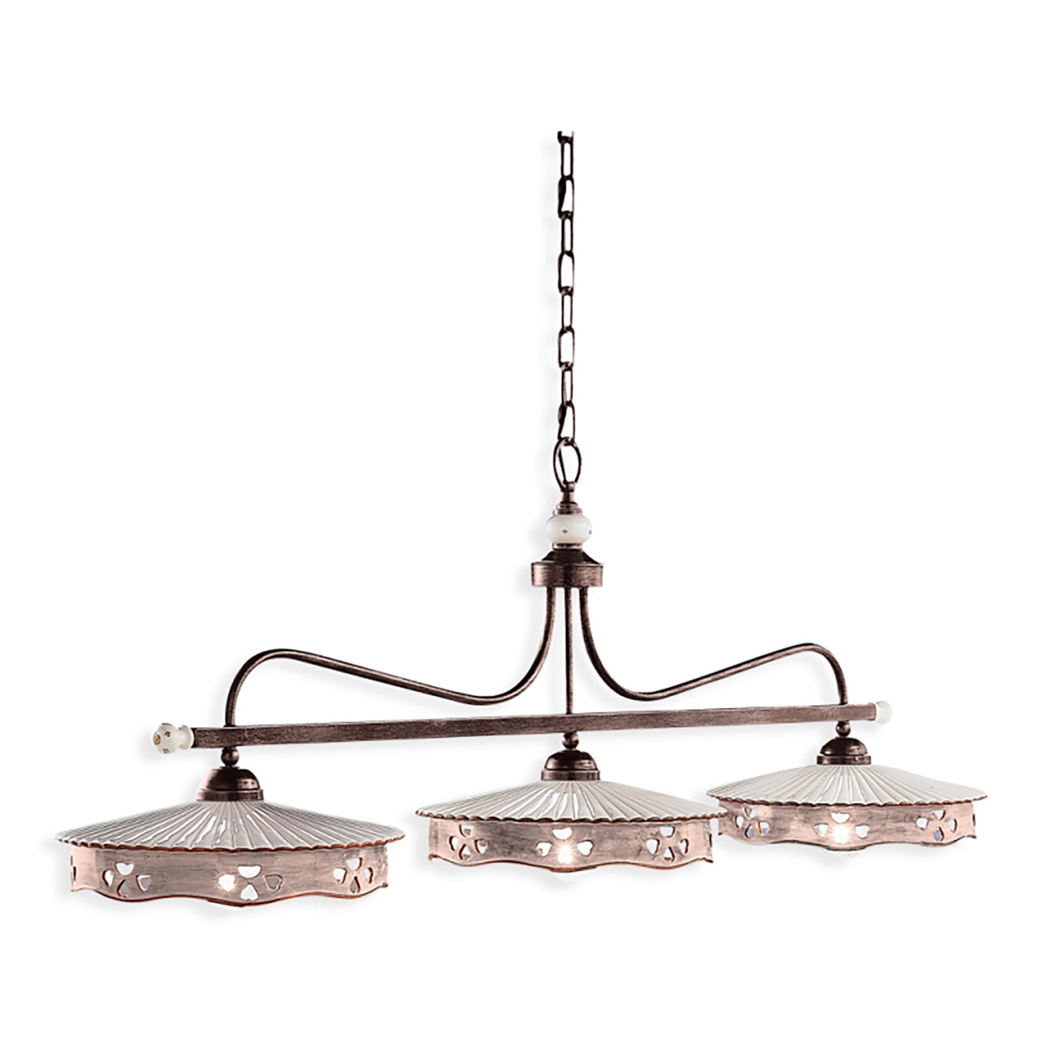 Lampadario Classico Alessandria Ferro E Ceramica Nero Sfumato Rame 3 Luci E27