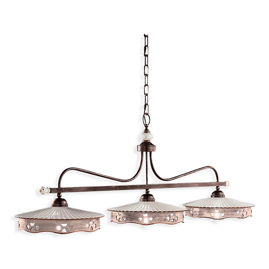 Lampadario Classico Alessandria Ferro E Ceramica Nero Sfumato Rame 3 Luci E27