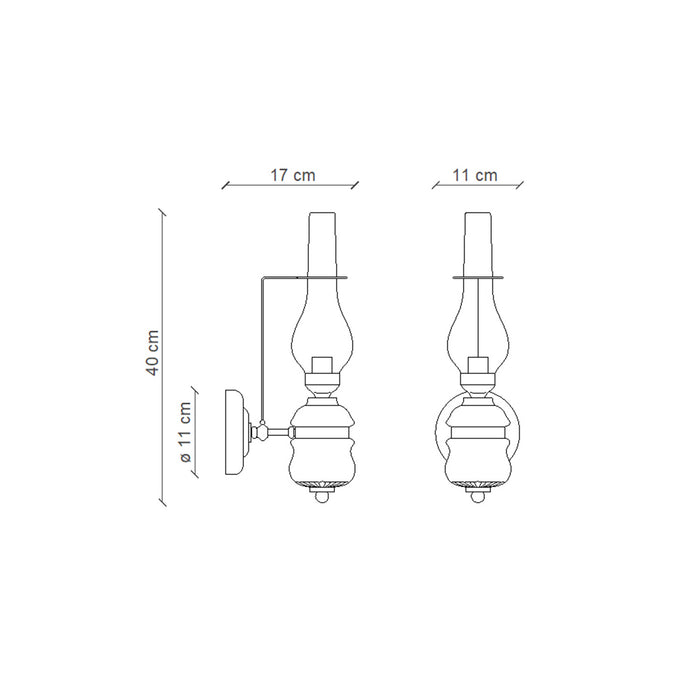 Applique Classica Pompei Ottone E Ceramica Nero Sfumato Rame 1 Luce E14