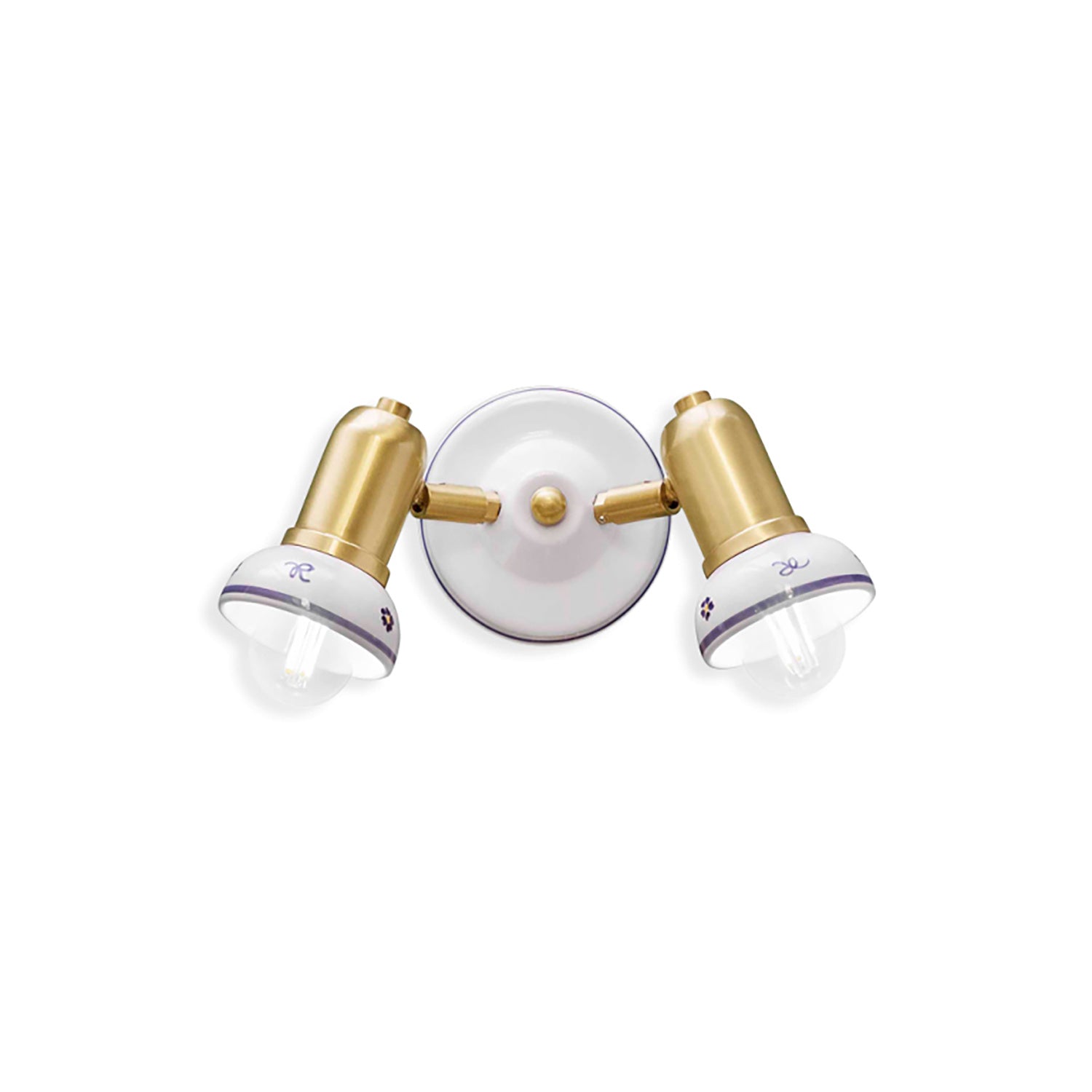 Applique Classica Savona Ceramica E Ottone Satinato Decorato Filo Blu 2 Luci E14