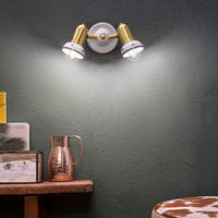 Applique Classica Savona Ceramica E Ottone Satinato Decorato Filo Blu 2 Luci E14