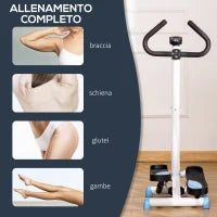 Stepper con Manubrio, Pedali Antiscivolo e Monitor LCD, in Acciaio e ABS, 55x44x108 cm, Bianco Nero e Bianco