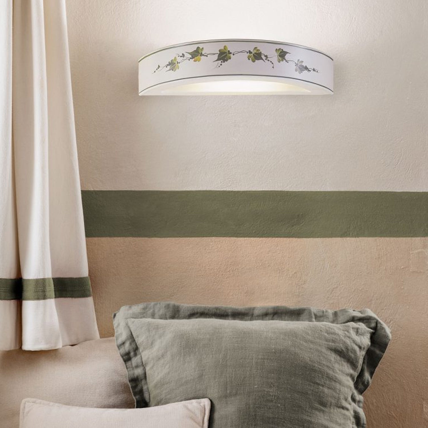 Applique Classica Trieste Bianco Decorato Filo Verde Prato 1 Luce R7S