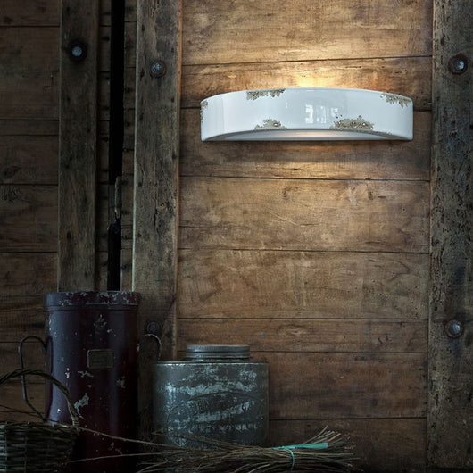 Applique Vintage Mezza Luna Ceramica Bianca 1 Luce R7S