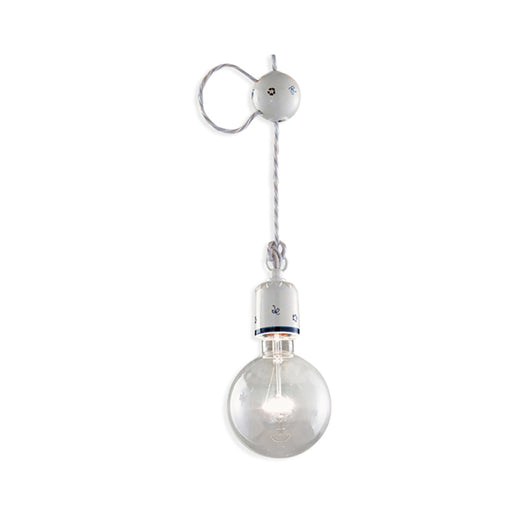 Lampadario Classico Monopoli Metallo E Ceramica Bianco Decorato 1 Luce E27