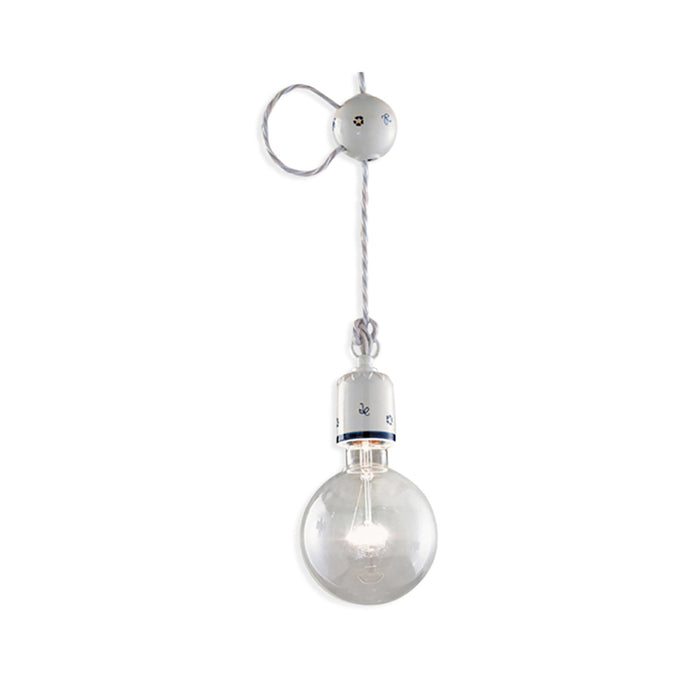 Lampadario Classico Monopoli Metallo E Ceramica Bianco Decorato 1 Luce E27