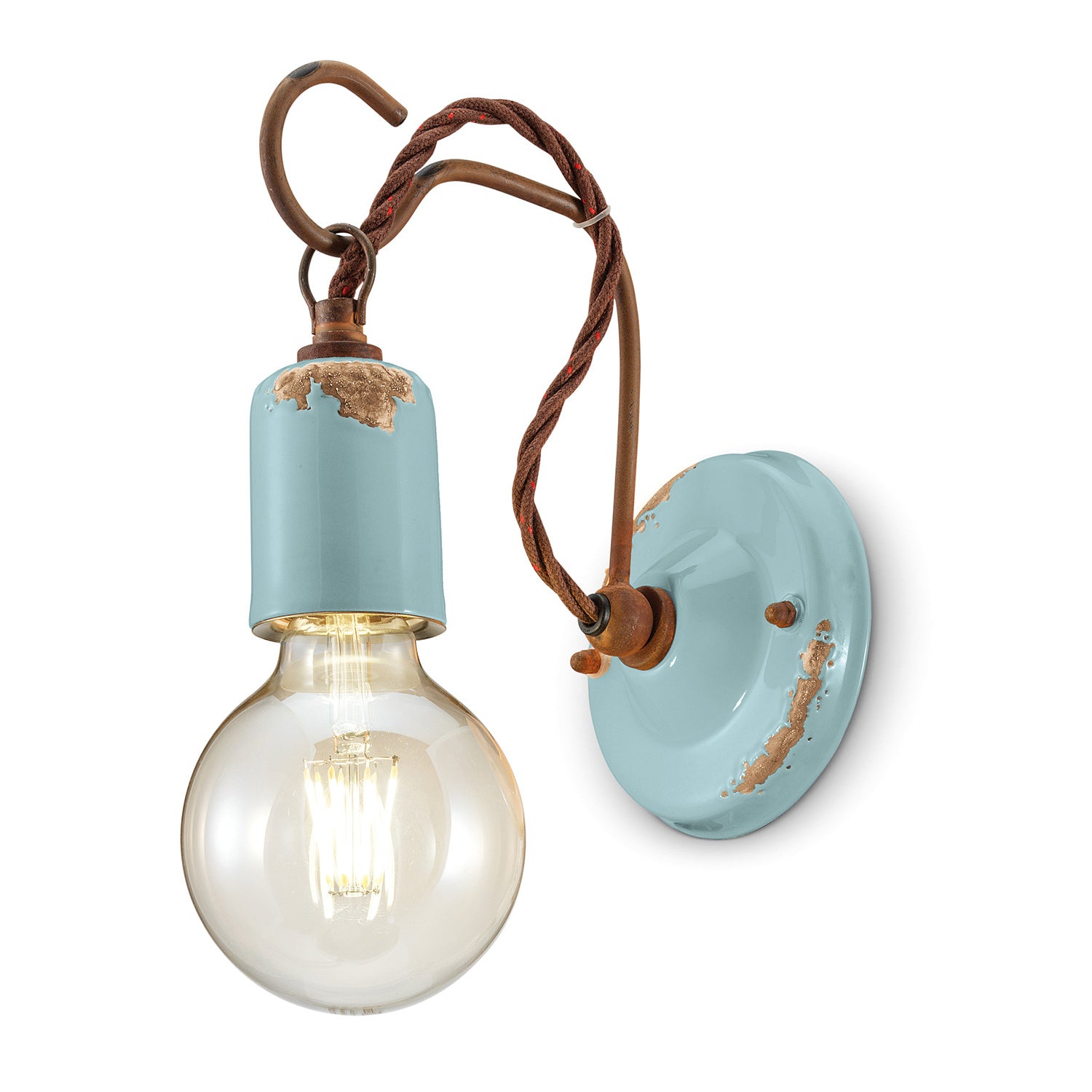Applique Vintage Ceramica Azzurra Con Filamento 1 Luce E27