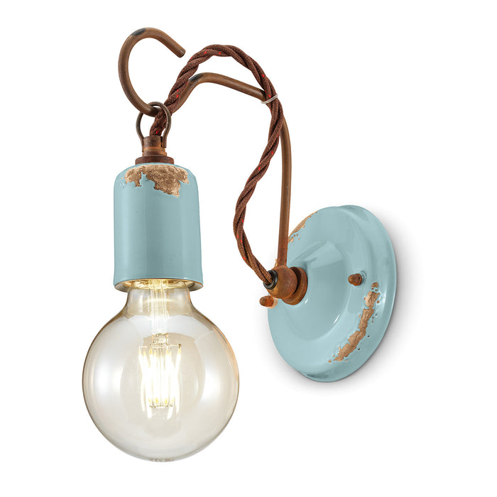 Applique Vintage Ceramica Azzurra Con Filamento 1 Luce E27