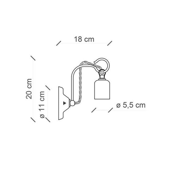 Applique Vintage Ceramica Nera Con Filamento 1 Luce E27