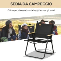 Sedia per Esterni Pieghevole con Braccioli, Seduta in Tessuto Oxford e Acciaio, Nero
